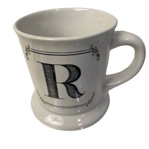HOME ESSENTIALS Mug Cup Monogram R Scroll Pedestal Bottom Ceramic Wide Brim